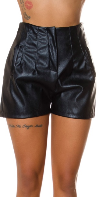 high-waisted faux leather shorts Black